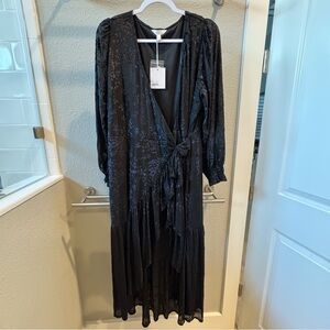 LC Lauren Conrad Black Floral Long Sleeve Wrap Dress